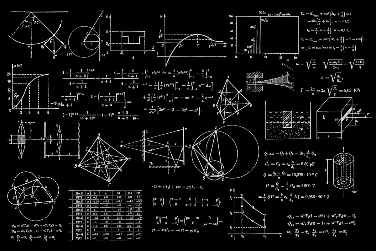 Mathematical symbols and number calculations representing fraction arithmetic
